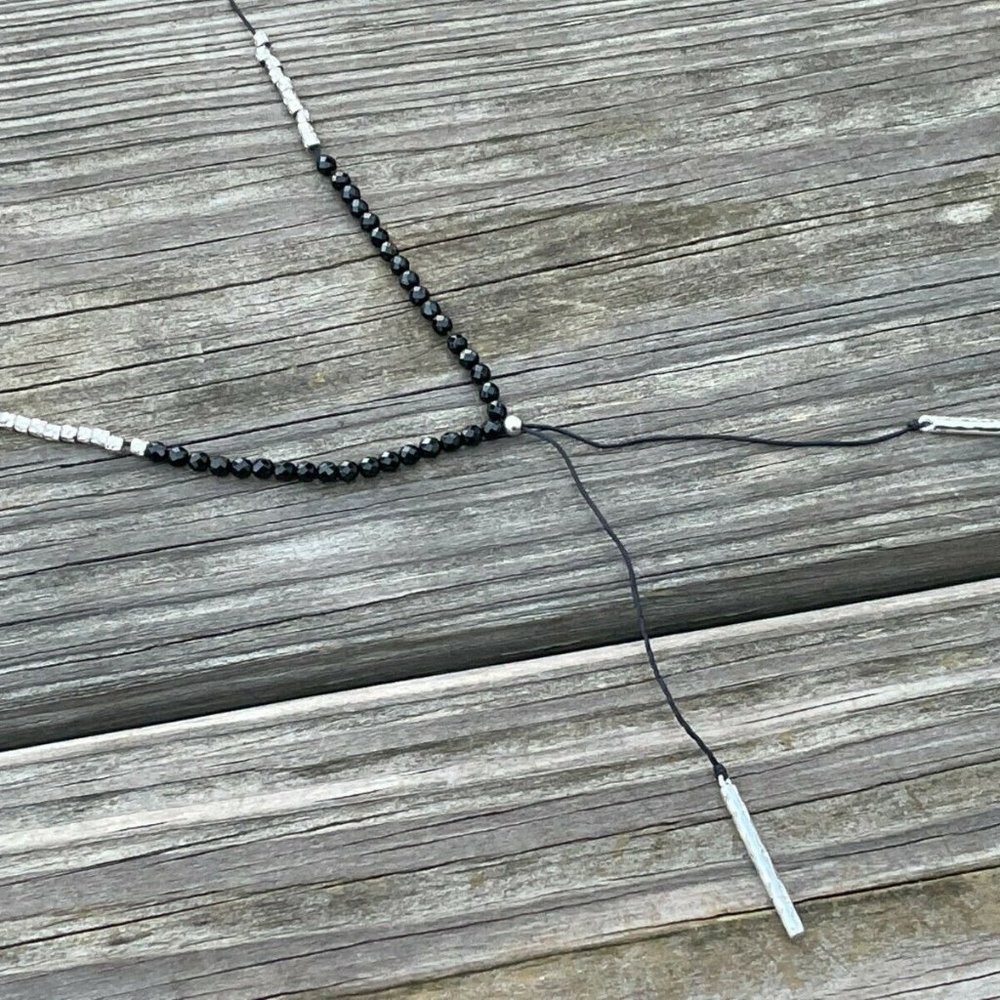 Gorjana Necklaces Black Cord Y neck adjustable silver nugget beads Necklace Jewe - Picture 6 of 13